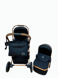 Carucior 3 in 1, Kidilo, cu suspensii, Geanta termica pentru accesorii si salteluta, Landou reversibil, Cadru aluminiu, BBDA10BLACK