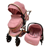 Carucior Belecoo 3 in 1 cu suspensii si roti cauciuc plin, reversibil, accesorizat culoare Roz, BBD530WT