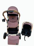 Carucior 3 in 1, Kidilo, cu suspensii, Geanta termica pentru accesorii si salteluta, Landou reversibil, Cadru aluminiu, BBDA10PURPLE