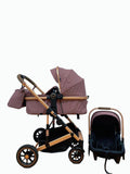 Carucior 3 in 1, Kidilo, cu suspensii, Geanta termica pentru accesorii si salteluta, Landou reversibil, Cadru aluminiu, BBDA10PURPLE