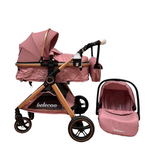 Carucior 3 in 1 Belecoo XID cu landou transformabil,pliere compacta reversibil, recomandat 0-36 luni culoare Roz, BBDXID3ROZ