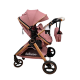 Carucior 2 in 1 Belecoo XID, cu inchidere compacta, 0-36 luni, reversibil ROZ