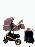 Carucior 3 in 1, Kidilo, cu suspensii, Geanta termica pentru accesorii si salteluta, Landou reversibil, Cadru aluminiu, BBDA10PURPLE