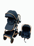 Carucior 3 in 1, Kidilo, cu suspensii, Geanta termica pentru accesorii si salteluta, Landou reversibil, Cadru aluminiu, BBDA10BLACK