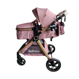 Carucior 2 in 1 Belecoo XID, cu inchidere compacta, 0-36 luni, reversibil ROZ