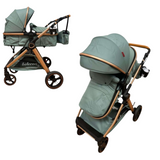 Carucior 2 in 1 Belecoo XID, cu inchidere compacta, 0-36 luni, reversibil Verde