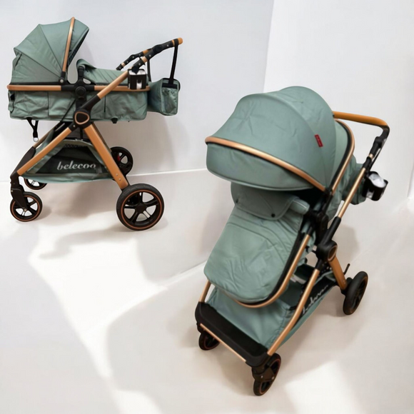 Carucior 2 in 1 Belecoo XID, cu inchidere compacta, 0-36 luni, reversibil Verde