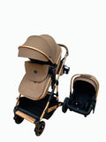 Carucior 3 in 1, Kidilo, cu suspensii, Geanta termica pentru accesorii si salteluta, Landou reversibil, Cadru aluminiu, BBDA10COFFE