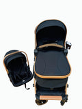 Carucior 3 in 1, Kidilo, cu suspensii, Geanta termica pentru accesorii si salteluta, Landou reversibil, Cadru aluminiu, BBDA10BLACK
