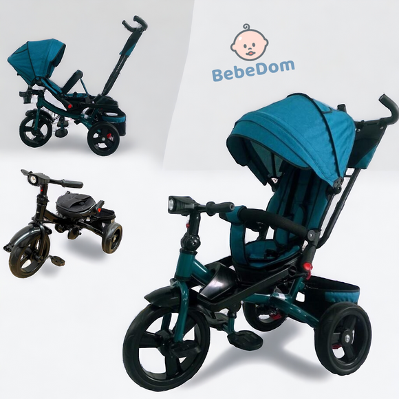 Tricicleta  plus 8 luni evolutiva, cu pozitie de somn, scaun rotativ si muzica distractiva, culoare TURCOAZ, BBD5099EVAT