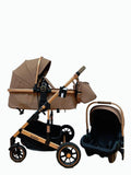 Carucior 3 in 1, Kidilo, cu suspensii, Geanta termica pentru accesorii si salteluta, Landou reversibil, Cadru aluminiu, BBDA10COFFE