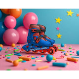 Role, Stamp, Spider Man, Cu 4 roti, Ajustabile, Inchidere prin velcro, Cu frana, Marime 30-33, Albastru