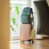 Rucsac pentru mamici, Petite&Mars, Jack, Cu 11 compartimente, Cu buzunare termice, Saltea de infasat inclusa, 30 x 42 x 15 cm, Albastru