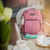 Rucsac pentru mamici, Petite&Mars, Jack, Cu 11 compartimente, Cu buzunare termice, Saltea de infasat inclusa, 30 x 42 x 15 cm, Dusty Rose