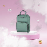 Rucsac pentru mamici, Petite&Mars, Jack, Cu 11 compartimente, Cu buzunare termice, Saltea de infasat inclusa, 30 x 42 x 15 cm, Misty Green