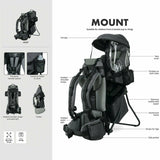 Rucsac pentru transportul copiilor, FreeON, Mount, Cu acoperis, Cu multiple compartimente, 87.5 x 38 x 77 cm, Conform cu standardul european de securitate EN 13209-1:2022, Grey