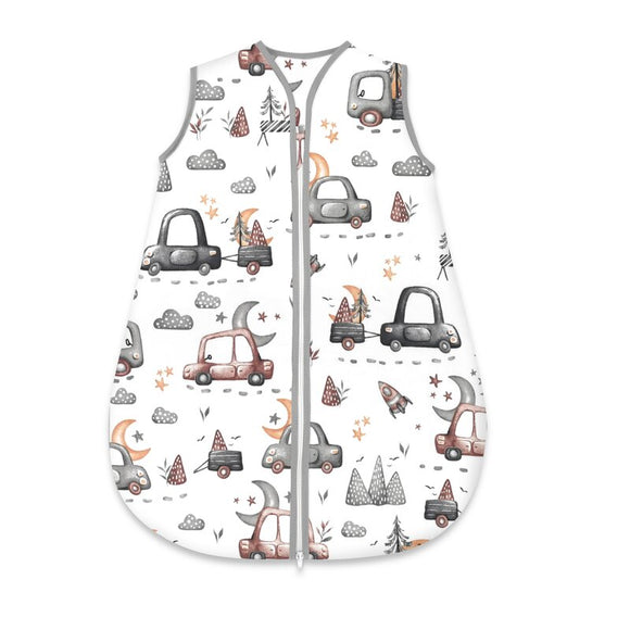 Sac de dormit, MimiNu, Pentru bebelusi, De iarna, Din bumbac certificat Oeko Tex Standard 100, Cu fermoar, 70 cm, 0 - 6 luni, 2.5 Tog, Cars Grey