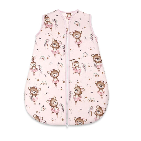 Sac de dormit, MimiNu, Pentru bebelusi, De iarna, Din bumbac certificat Oeko Tex Standard 100, Cu fermoar, 70 cm, 0 - 6 luni, 2.5 Tog, Little Ballerina Pink