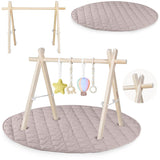 Centru de activitati, Lionelo, Anis Set, Cu arcada Montessori, Din lemn de pin, Jucarii plus, 4 jucarii suspendate, Stimuleaza simturile, Pliere rapida, Salteluta moale antiderapanta, 0+ luni, Multicolor