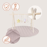 Centru de activitati, Lionelo, Anis Set, Cu arcada Montessori, Din lemn de pin, Jucarii plus, 4 jucarii suspendate, Stimuleaza simturile, Pliere rapida, Salteluta moale antiderapanta, 0+ luni, Multicolor