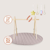 Centru de activitati, Lionelo, Anis Set, Cu arcada Montessori, Din lemn de pin, Jucarii plus, 4 jucarii suspendate, Stimuleaza simturile, Pliere rapida, Salteluta moale antiderapanta, 0+ luni, Multicolor