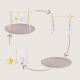 Centru de activitati, Lionelo, Anis Set, Cu arcada Montessori, Din lemn de pin, Jucarii plus, 4 jucarii suspendate, Stimuleaza simturile, Pliere rapida, Salteluta moale antiderapanta, 0+ luni, Multicolor