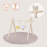 Centru de activitati, Lionelo, Anis Set, Cu arcada Montessori, Din lemn de pin, Jucarii plus, 4 jucarii suspendate, Stimuleaza simturile, Pliere rapida, Salteluta moale antiderapanta, 0+ luni, Multicolor