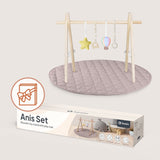 Centru de activitati, Lionelo, Anis Set, Cu arcada Montessori, Din lemn de pin, Jucarii plus, 4 jucarii suspendate, Stimuleaza simturile, Pliere rapida, Salteluta moale antiderapanta, 0+ luni, Multicolor