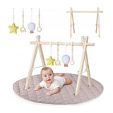 Centru de activitati, Lionelo, Anis Set, Cu arcada Montessori, Din lemn de pin, Jucarii plus, 4 jucarii suspendate, Stimuleaza simturile, Pliere rapida, Salteluta moale antiderapanta, 0+ luni, Multicolor