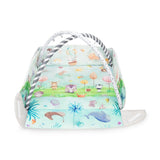 Salteluta interactiva, Lionelo, Anika, 8 jucarii senzoriale, detasabile, fosnaitoare, logopedice, Lavabila la masina, Husa din bambus, 116x112 cm, Multicolor