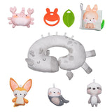 Salteluta interactiva, Lionelo, Anika, 8 jucarii senzoriale, detasabile, fosnaitoare, logopedice, Lavabila la masina, Husa din bambus, 116x112 cm, Multicolor