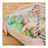 Salteluta interactiva, Lionelo, Anika, 8 jucarii senzoriale, detasabile, fosnaitoare, logopedice, Lavabila la masina, Husa din bambus, 116x112 cm, Multicolor