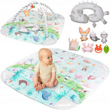 Salteluta interactiva, Lionelo, Anika, 8 jucarii senzoriale, detasabile, fosnaitoare, logopedice, Lavabila la masina, Husa din bambus, 116x112 cm, Multicolor