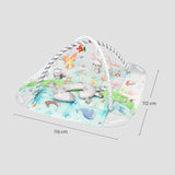 Salteluta interactiva, Lionelo, Anika, 8 jucarii senzoriale, detasabile, fosnaitoare, logopedice, Lavabila la masina, Husa din bambus, 116x112 cm, Multicolor