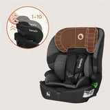 Scaun auto i-Size, Lionelo, Billy , 76 -150 cm, 1/2/3, Isofix + top tether, Tetiera reglabila in 10 pozitii, Insertie ergonomica, Tapiterie lavabila, Testat la impact, Baza lata, Conform cu R129, Negru/Gri