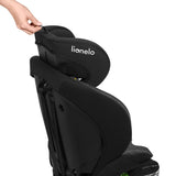Scaun auto i-Size, Lionelo, Billy , 76 -150 cm, 1/2/3, Isofix + top tether, Tetiera reglabila in 10 pozitii, Insertie ergonomica, Tapiterie lavabila, Testat la impact, Baza lata, Conform cu R129, Negru/Gri