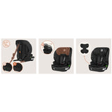 Scaun auto i-Size, Lionelo, Billy , 76 - 150 cm, 1/2/3, Isofix + top tether, Tetiera reglabila in 10 pozitii, Insertie ergonomica, Tapiterie lavabila, Testat la impact, Baza lata, Conform cu R129, Negru