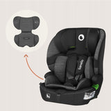 Scaun auto i-Size, Lionelo, Billy , 76 -150 cm, 1/2/3, Isofix + top tether, Tetiera reglabila in 10 pozitii, Insertie ergonomica, Tapiterie lavabila, Testat la impact, Baza lata, Conform cu R129, Negru/Gri
