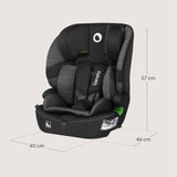 Scaun auto i-Size, Lionelo, Billy , 76 -150 cm, 1/2/3, Isofix + top tether, Tetiera reglabila in 10 pozitii, Insertie ergonomica, Tapiterie lavabila, Testat la impact, Baza lata, Conform cu R129, Negru/Gri