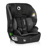 Scaun auto i-Size, Lionelo, Billy , 76 -150 cm, 1/2/3, Isofix + top tether, Tetiera reglabila in 10 pozitii, Insertie ergonomica, Tapiterie lavabila, Testat la impact, Baza lata, Conform cu R129, Negru/Gri