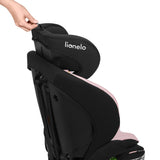 Scaun auto i-Size, Lionelo, Billy , 76 - 150 cm, 1/2/3, Isofix + top tether, Tetiera reglabila in 10 pozitii, Insertie ergonomica, Tapiterie lavabila, Testat la impact, Baza lata, Conform cu R129, Roz