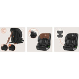 Scaun auto i-Size, Lionelo, Billy , 76 -150 cm, 1/2/3, Isofix + top tether, Tetiera reglabila in 10 pozitii, Insertie ergonomica, Tapiterie lavabila, Testat la impact, Baza lata, Conform cu R129, Negru/Gri