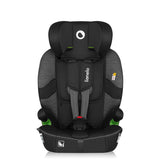 Scaun auto i-Size, Lionelo, Billy , 76 -150 cm, 1/2/3, Isofix + top tether, Tetiera reglabila in 10 pozitii, Insertie ergonomica, Tapiterie lavabila, Testat la impact, Baza lata, Conform cu R129, Negru/Gri