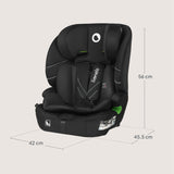 Scaun auto i-Size, Lionelo, Levi Fix, 76 - 150 cm, 1/2/3, ISOFIX + Top Tether, Tetiera reglabila in 10 pozitii, Insertie ergonomica Dri-Seat, Tapiterie lavabila, Testat la impact, Baza lata, Cotiere practice, Conform cu R129, Negru
