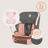 Scaun auto i-Size, Lionelo, Levi Fix, 76 - 150 cm, 1/2/3, ISOFIX + Top Tether, Tetiera reglabila in 10 pozitii, Insertie ergonomica Dri-Seat, Tapiterie lavabila, Testat la impact, Baza lata, Cotiere practice, Conform cu R129, Roz