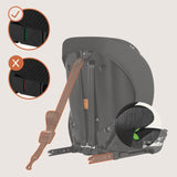 Scaun auto i-Size, Lionelo, Levi Fix, 76 - 150 cm, 1/2/3, ISOFIX + Top Tether, Tetiera reglabila in 10 pozitii, Insertie ergonomica Dri-Seat, Tapiterie lavabila, Testat la impact, Baza lata, Cotiere practice, Conform cu R129, Negru/Gri