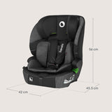Scaun auto i-Size, Lionelo, Levi Fix, 76 - 150 cm, 1/2/3, ISOFIX + Top Tether, Tetiera reglabila in 10 pozitii, Insertie ergonomica Dri-Seat, Tapiterie lavabila, Testat la impact, Baza lata, Cotiere practice, Conform cu R129, Negru/Gri