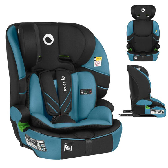 Scaun auto i-Size, Lionelo, Levi Fix, 76 - 150 cm, 1/2/3, ISOFIX + Top Tether, Tetiera reglabila in 10 pozitii, Insertie ergonomica Dri-Seat, Tapiterie lavabila, Testat la impact, Baza lata, Cotiere practice, Conform cu R129, Albastru