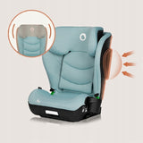 Scaun auto i-Size, Lionelo, Neal, Spatar reglabil in 4 pozitii, Tetiera in 10 pozitii, Suport sticla inclus, 15-36 Kg, 100-150 cm, Cu Isofix, Conform ECE R129, Verde Turquoise