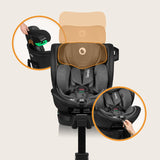 Scaun auto, Lionelo, Harmony i-Size, Rotire 360 grade, Protectie laterala, Cu spatar reglabil in 5 pozitii, Cu tetiera reglabila in 12 pozitii, 0-36 Kg, 40-150 cm, Cu Isofix, Husa din bambus, Conform cu ECE R129, Gri inchis